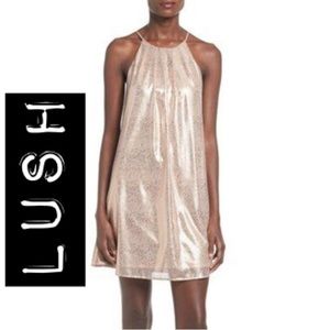 NWT LUSH Shimmery Cream Gold Mini Dress With Spaghetti Straps Size Medium